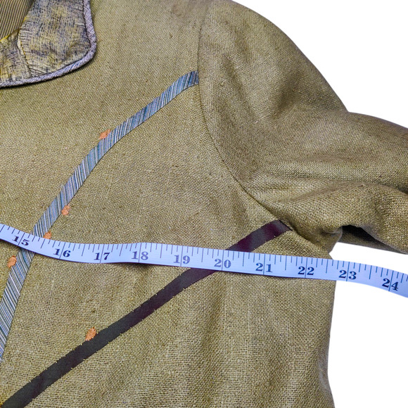 Elizabeth Gillem Art to Wear Tweed Lagenlook Olive Green Button Up Jacket Large - Picture 9 of 10